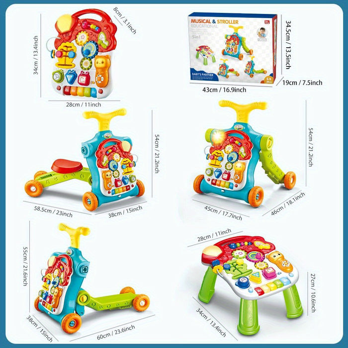 5 in 1 Baby Walker Sit-to-Stand Toys, Learning Walker for Boys Girls Toddler, Multifunctional Educational Activity Center Removable Play Panel, Push Walker Toys Gifts for Infant 6+ Months, Birthday Gift, Children'S Gifts, Eas