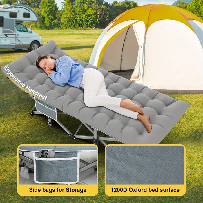 Folding Camping Cot With Mattress, Sleeping Cots For Adults - Heavy Duty Grey - Portable & Durable - Perfect for Camping, Hiking & Backpacking - Ideal Gift for Outdoor Enthusiasts
