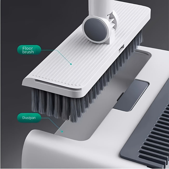 3-in-1 Foldable Broom and Dustpan Set, Unflagged Bristle Sweep Brush, Multi-Surface Cleaning Kit for Living Room, Bedroom, Bathroom, Carpet, Hard Floor, Durable Plastic, Home and Dorm Use