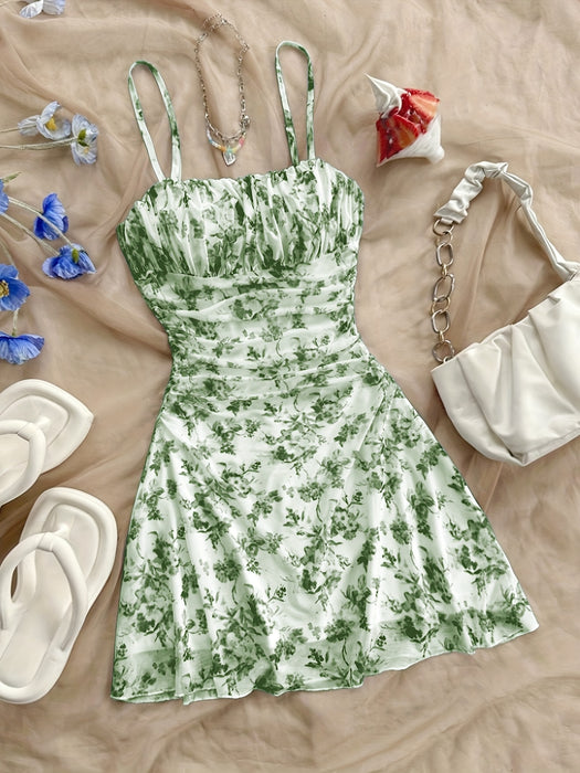 [New Floral Print Elegant Dress] Women's New Floral Print Halter Dress Fashionable Elegant Suitable for All Seasons