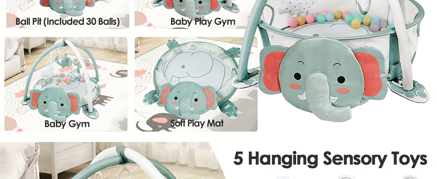 Dearlomum 4 In 1 Baby Play Mat Baby Gym, Tummy Time Mat For Floor Activity Fitness Ball Pit, Includes 30 Balls With 5 Baby Learning Sensory Baby Toys For Newborn Boys And Girls Gift
