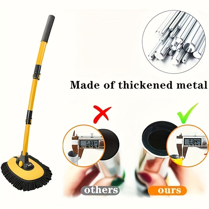 15° Curved Car Wash Brush with a Long Handle, 43-Inch Extension Pole, Includes Cleaning Cloth, Ultra-Fine Microfiber Cleaning Mop for Trucks, Cars, Suvs, And Boats, 2-In-1 Car Wash And Dusting Tool That Won'T Damage Paint Or