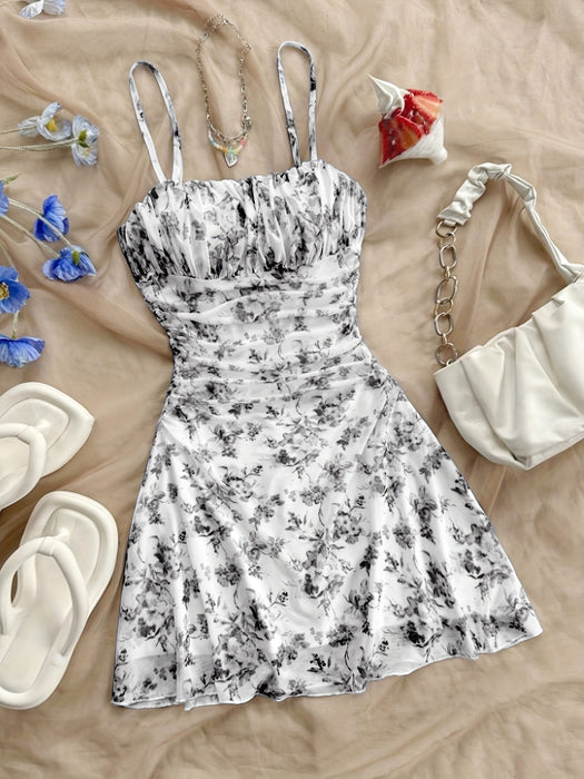 [New Floral Print Elegant Dress] Women's New Floral Print Halter Dress Fashionable Elegant Suitable for All Seasons