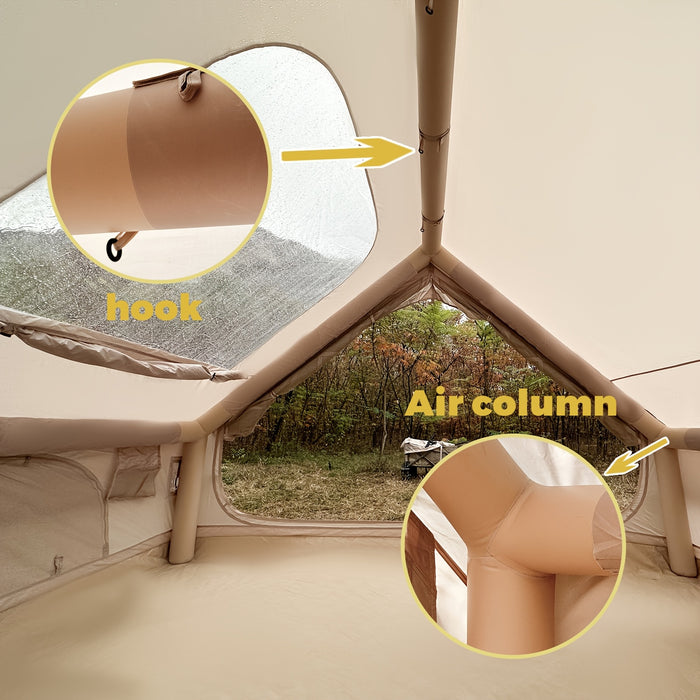 6-Person Inflatable Camping Tent - Easy Setup, All-Season Waterproof & Windproof Shelter, Portable Air Tent for Hiking, Fishing & Outdoor Adventures, Light Yellow Oxford Fabric, TPU Support Poles, Zipper Closure, Outdoor Camp