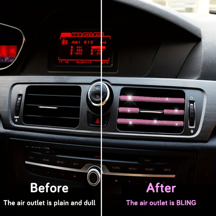 4pcs Rhinestone Car Air Vent Trim, 4 Pcs Bendable Air Conditioner Decoration for Women, Universal Interior Accessories