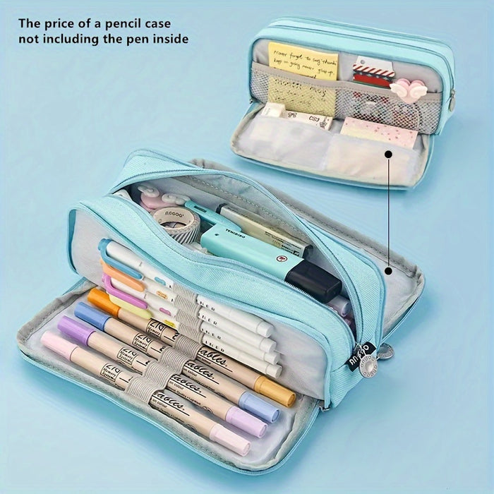 Large Capacity 3-Layer Pencil Case for Students: Japanese/Korean Style Multifunctional Pencil Bag