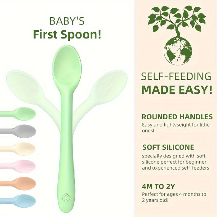 6pcs Silicone Baby Spoons Flexble Bend Handle for Easy Feeding As Halloween, Chrismas Gift