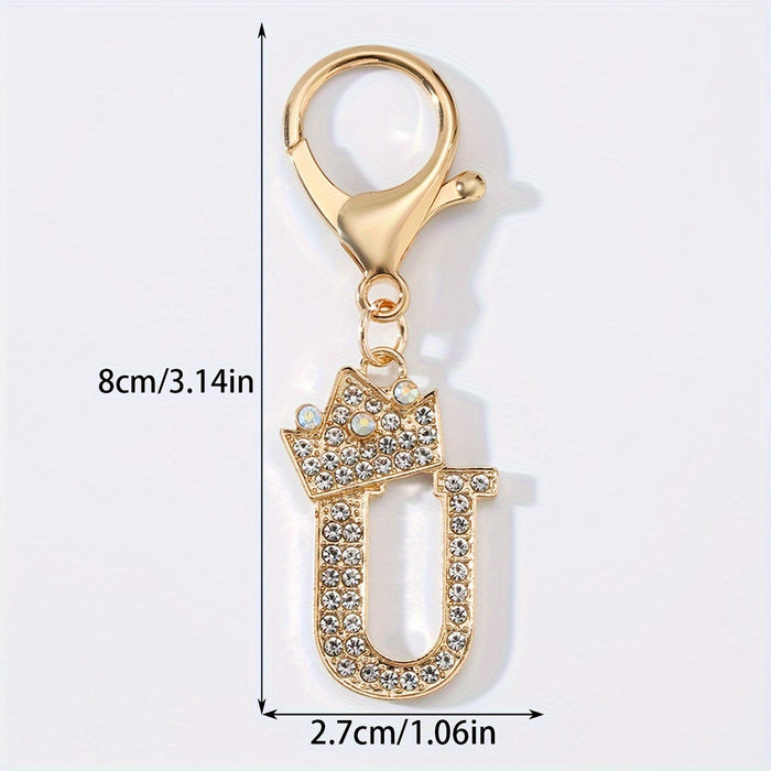 1pc Fashion Zinc Alloy Artificial Diamond Crown 26 English Letters Key Chain For Men, Bag Pendant To Friends
