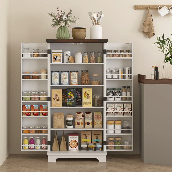 Modern White Kitchen Pantry Cabinet with Adjustable Shelves - Spacious Storage for Dishes, Utensils, and Food - Hardwood Construction, Multi-Compartment Design, Perfect for Organizing Kitchen Essentials, Kitchen Cabinets