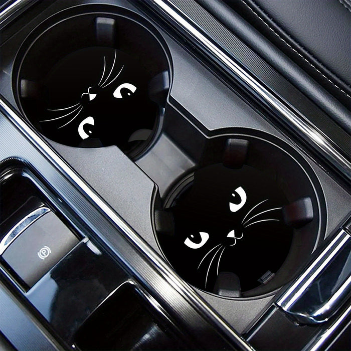 2pcs 2-Pack Cat Car Cup Holder Coasters with Finger Notch, Easy Removal, Car Interior Accessories for Drinks and Cups