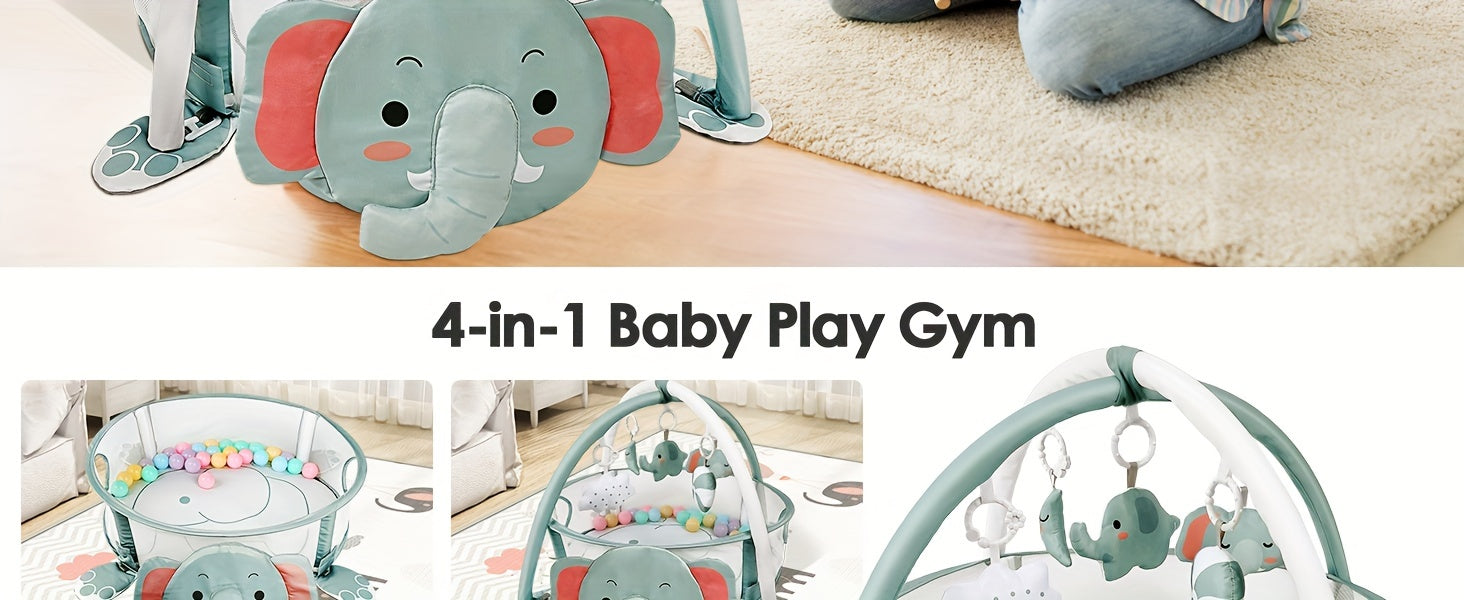 Dearlomum 4 In 1 Baby Play Mat Baby Gym, Tummy Time Mat For Floor Activity Fitness Ball Pit, Includes 30 Balls With 5 Baby Learning Sensory Baby Toys For Newborn Boys And Girls Gift