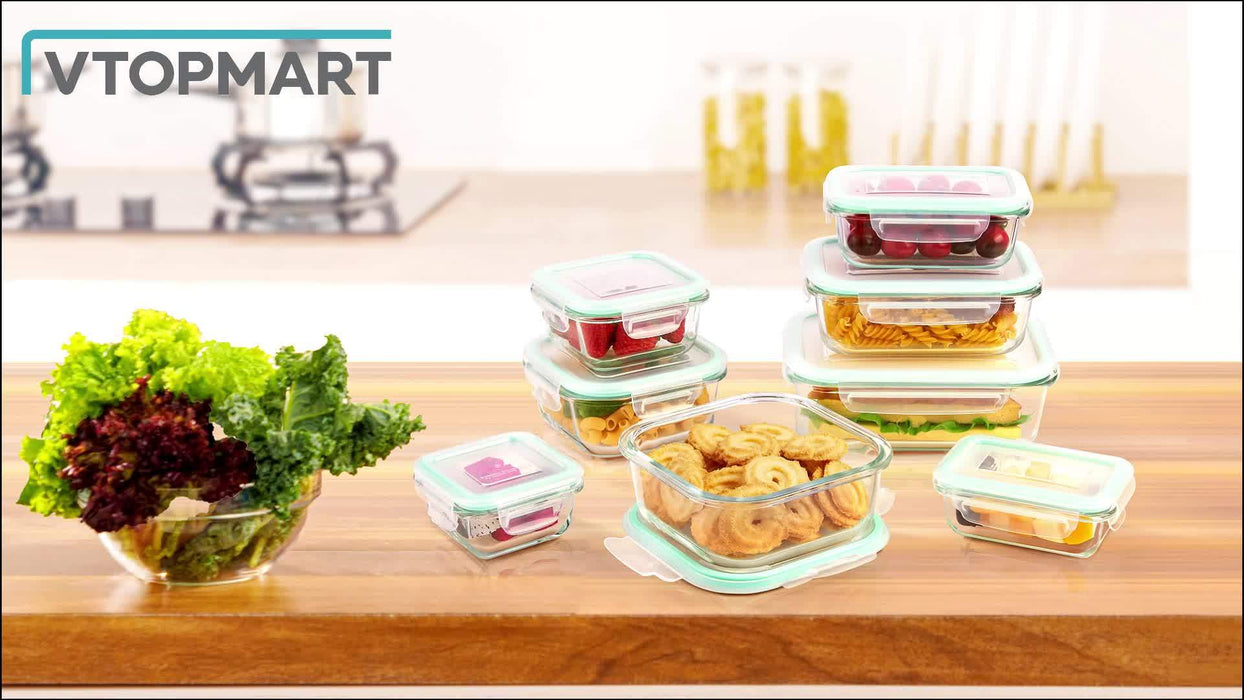 8pcs Glass Food Storage Containers, Meal Prep, Airtight Bento Boxes with Leak Proof Locking Lids, for Microwave, Lunch Boxes, Oven, Freezer And Dishwasher, BPA Free