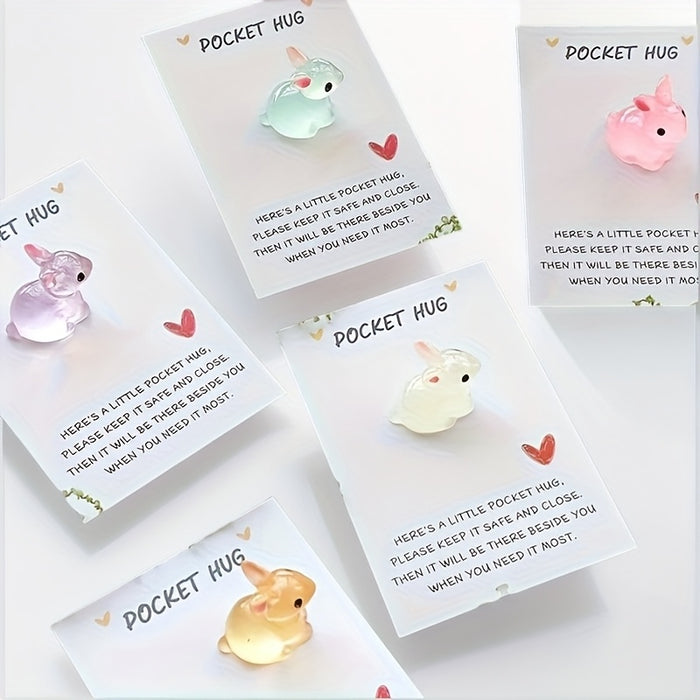 10 Cute Glow-in-the-Dark Easter Bunny Pocket Hugs with Motivational Cards, Personalized Resin Charms, Perfect for Birthdays and Weddings