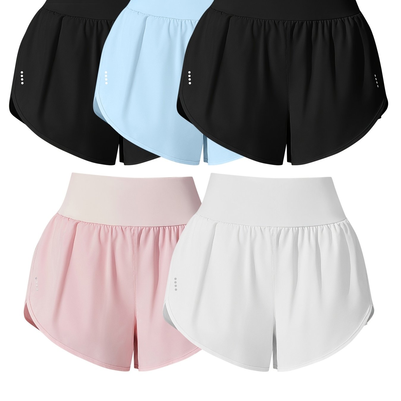 Medium Stretch Polyester 85% Elastane 15% 5-Pack Women's Casual Sport Shorts, Polka Dot Pattern, Cross Detail, Knit Fabric, 125g/m², 180g/m² Lining, for Spring/Summer/Fall