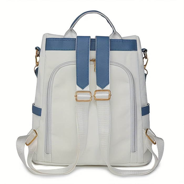 [Travel Ready] Elegant Women's Anti-Theft Lightweight Backpack - Chic White with Pink Accents, Large Capacity, Adjustable Straps, Tassel Detail, PU Material, Perfect for Travel & Daily Use