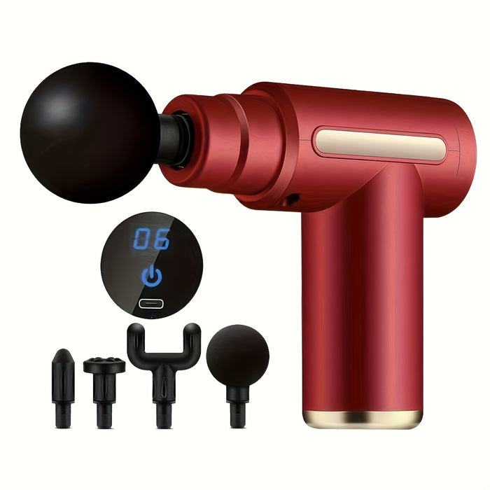 Portable LCD Massage Gun with USB Charging, Durable ABS Material, 4 Interchangeable Heads, Digital Display & Ergonomic Handle - Perfect for Fitness, Outdoor Use & Holiday Gifts (Black & Golden), Outdoor Massage Device | Moder