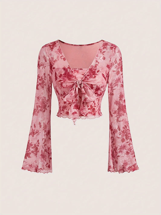 [Orientation]New style trumpet sleeve tie bow design top
