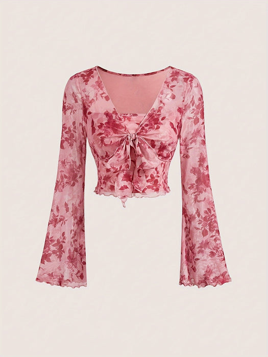 [Orientation]New style trumpet sleeve tie bow design top