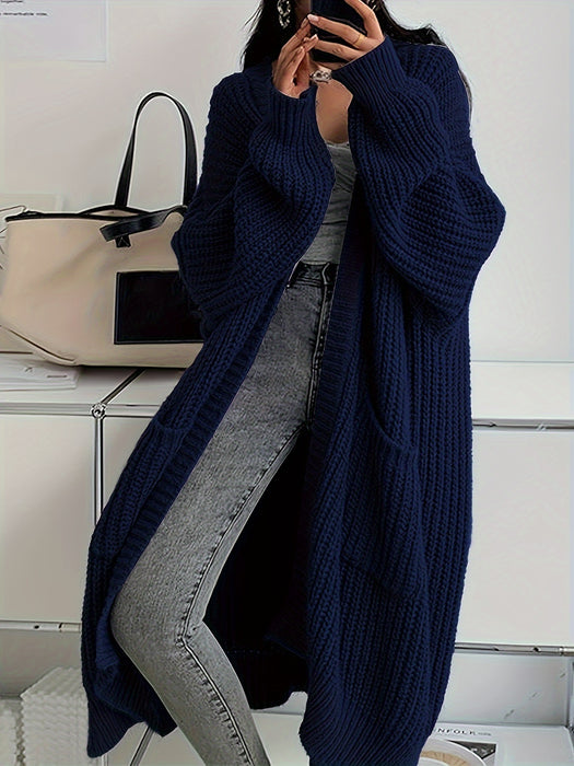 Women's Solid Color Open Front Knitted Cardigan, Long Sleeve, Spring/Fall Casual Wear