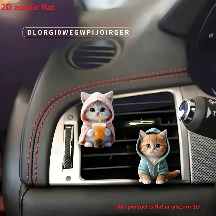 2pcs/set 2D Flat Cute Cat Acrylic Car Air Freshener Set - Car Aromatherapy Air Freshener with Long-lasting Fragrance