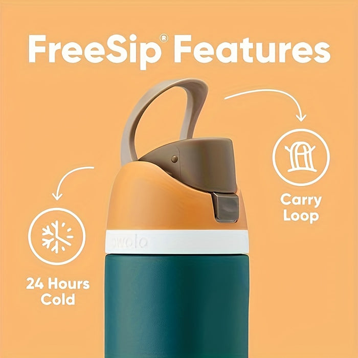 OWALA 304 Stainless Steel Vacuum Water Bottle with Straw - BPA-Free Leakproof Bottle Cup, 24hr Hot/Cold Retention, Carry Loop & One-Touch Lid, Portable Bottle for Men & Women, Gym, Cycling, Camping, Hiking (Teal Green/Coral P