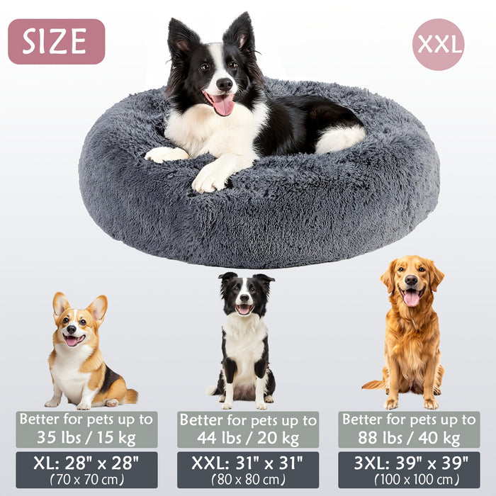 Calming Dog & Cat Bed, Donut Cuddler Warming Cozy Soft Round Bed, Fluffy Faux Fur Plush Cushion Bed For Small Medium And Large Dogs And Cats (16"/20"/24"/28"/31"/39") Christmas Gift