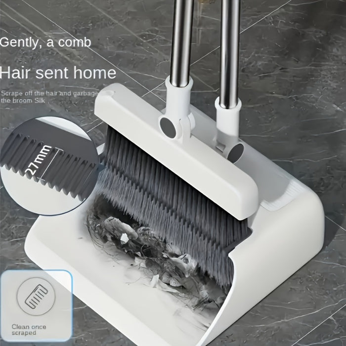 3-in-1 Foldable Broom and Dustpan Set, Unflagged Bristle Sweep Brush, Multi-Surface Cleaning Kit for Living Room, Bedroom, Bathroom, Carpet, Hard Floor, Durable Plastic, Home and Dorm Use