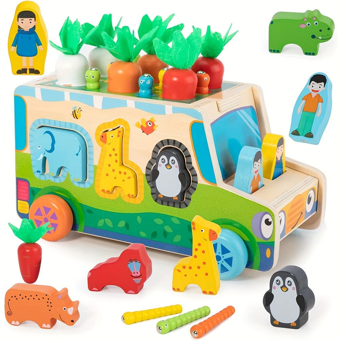 Educational Toys for 0 1 2 3 Year Old Boys And Girls, Carrots Wooden Shape Sorting Toys W Vegetables & Farm Animals Blocks, Christmas And Birthday Gift for Toddlers