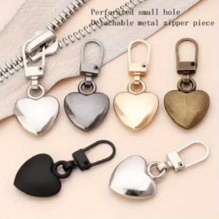 5 Versatile Heart-shaped Golden Accessories With Small Holes, Semi-automatic Head Pull Pieces That Can Be Disassembled, Suitable For Replacing Zipper Heads On Bags, Jackets, Clothes, Shoes, And Boots, As Well As Pendant Zippe