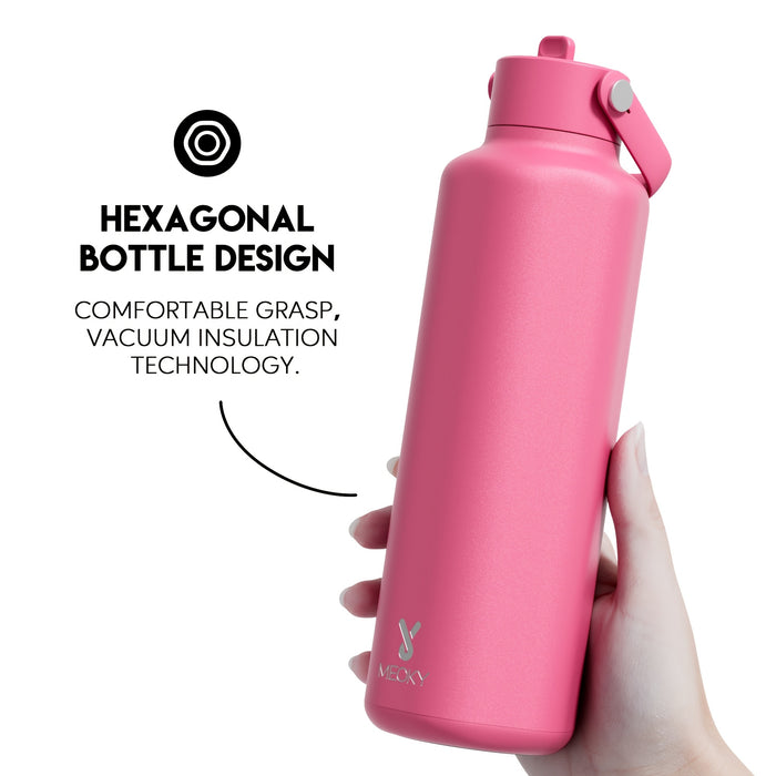 Meoky 24oz Hexagonal Insulated Stainless Steel Water Bottle - Leakproof, BPA-Free, Keeps Drinks Cold for 24 Hours, with Lid & Spout, Portable with Handle - Ideal for Sports, Fitness, Hiking, Driving - Great Thanksgiving & Chr