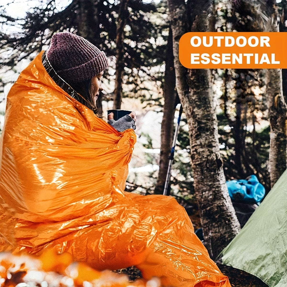 Lightweight & Portable Orange Emergency Sleeping Bag - Reusable, PE Material Survival Blanket with Drawstring Closure, Ideal for Camping, Hiking & Outdoor Rescue, 35.8x83.8 Inches, Camping Blanket