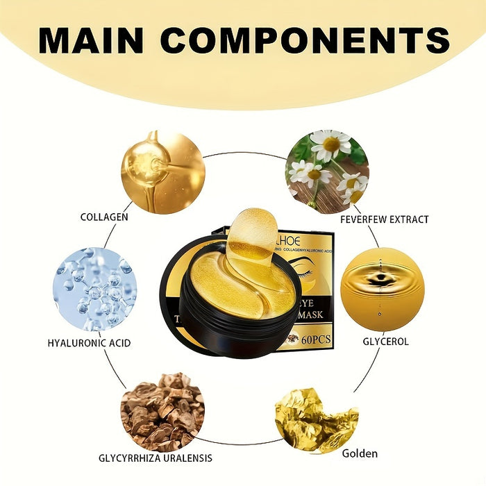 60pcs of Golden Eye Moisturizing Under-Eye Patches, Eye Masks for Firming Skin Care with Collagen And Hyaluronic Acid