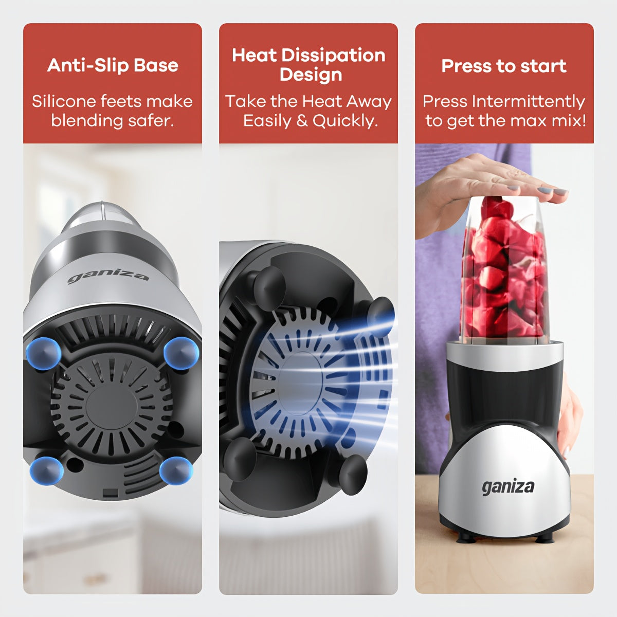 Ganiza Smoothie Juicers, Blender For Shakes And Smoothies, 15pcs Personal Blender And Grinder Combo For Kitchen, Smoothies Maker With 4 BPA-Free Portable Blender Cup, Nutritious Recipe, MAX 900W, Gifts For Family And Friends