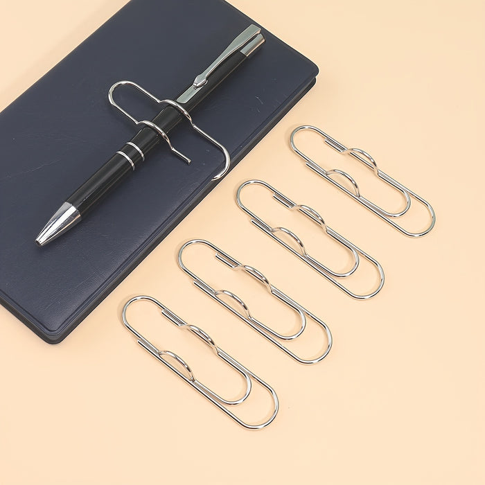 1pc/5pcs Metal Love Creative Paperclip Style Pen Holder, Simple Portable Student Notebook Holder Accessories Round Ballpoint Pen Clip