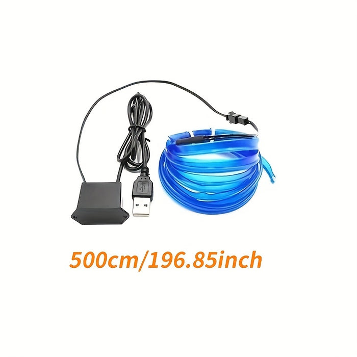 196.85inch blue LED Car Interior Lighting Strip Auto LED Strip Garland EL Wire Rope Car Decoration Lamp Flexible Tube Neon Car Accessories, Without Battery