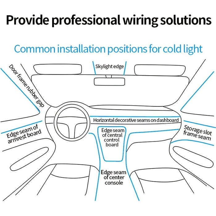 196.85inch blue LED Car Interior Lighting Strip Auto LED Strip Garland EL Wire Rope Car Decoration Lamp Flexible Tube Neon Car Accessories, Without Battery