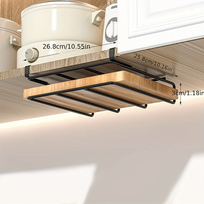 1pc Versatile 3-Tier Kitchen Rack - Space-Saving Wall-Mounted Metal Shelf for Paper Towels, Pot Lids & Cutting Boards with Wooden Accents - Sleek Modern Design for Efficient Storage, Kitchen Organizers And Storage, Utility Ra