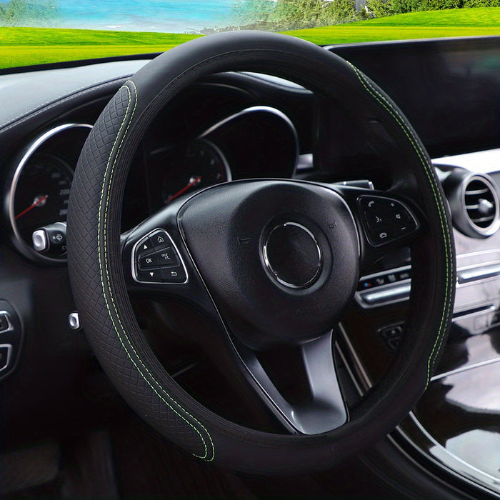 Embossed Faux Leather Car Steering Wheel Cover, Soft Comfortable Grip, Universal Fit 14.57-14.96inch Diameter, Automotive Accessory without Inner Ring