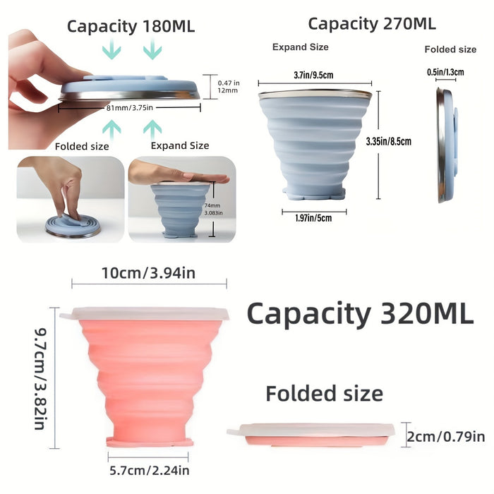 1pc 180/270/320ml Portable Folding Water Cup,  Silicone Food-Grade, Camping, Travel, Outdoor, for Brushing Teeth