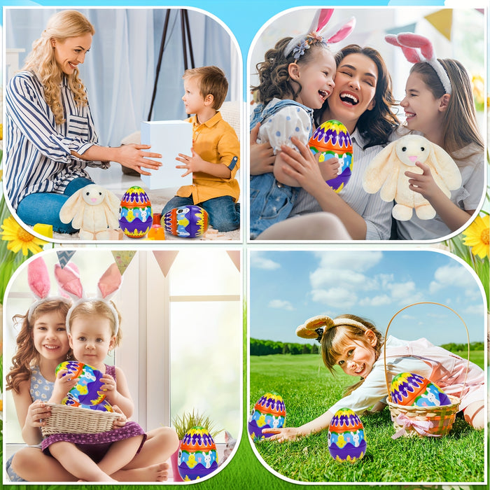 Prefilled Easter Eggs of Stuffed Animals Toys Metal Easter Eggs Filled with Plush Bunny Easter Egg Hunt Basket Stuffers for Kids