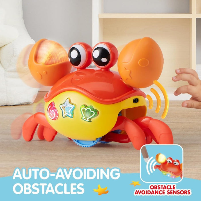 Crawling Crab Baby Toy - Tummy Time Toy, Interactive Big Crab Toy with Intelligent Sensor, Lights Buttons, Dancing Crab Auto-Avoiding Obstacles, Gift for Toddlers