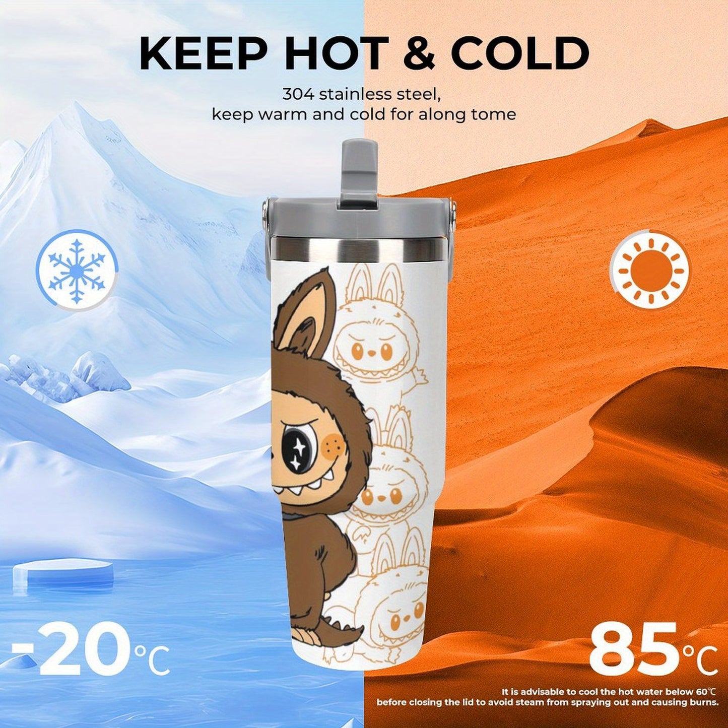 30oz Insulated Stainless Steel Tumbler with Leakproof Lid & Straw - Festive Horror Movie Design, Perfect Christmas Gift
