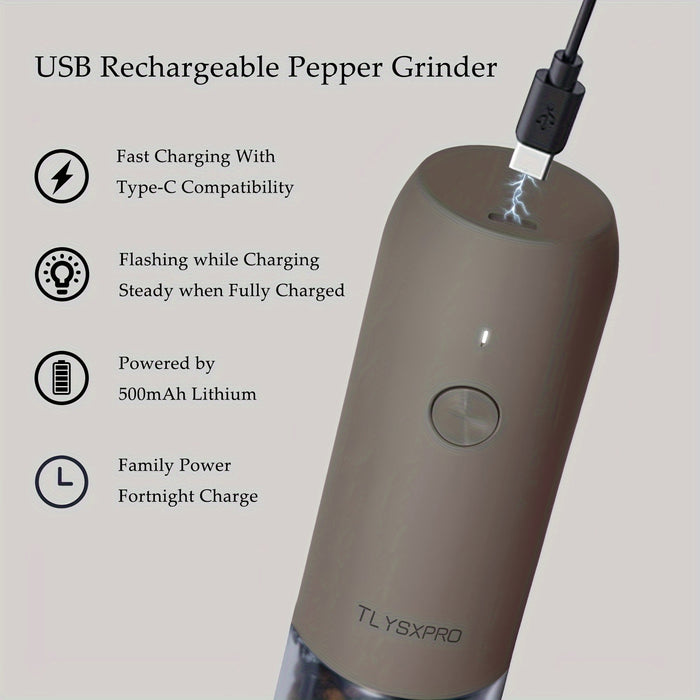 2pcs, Pepper Grinder, Household Sea Salt Ginder, Electric Adjustable Spice Grinder, Automatic Pepper Mill, Reusable USB Rechargeable Pepper Crusher for Kitchen Camping Picnic Camping, Kitchen Gadgets, Mother's Day Gifts Kitch
