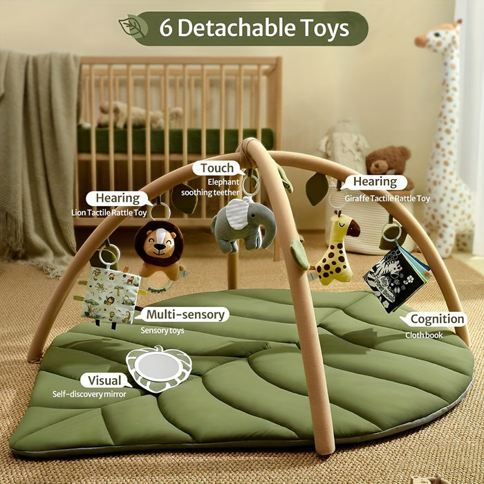 Baby Play Gym And Activity Mat, Oversized Leafy Baby Playpen With 6 Removable Toys, Infant Stationary Activity Center, Promotes Motor Skills And Sensory Development, Early Learning Crawling Mat, Essential Gift For Newborn Bab
