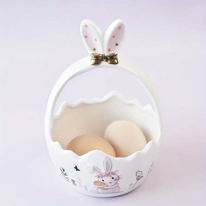 Cute Pastel Pink Ceramic Bunny Basket for Easter, Perfect for Holding Flowers Or Fruits As a Decorative Piece.