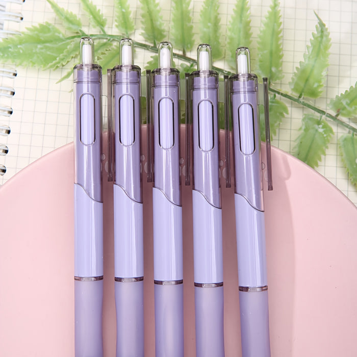 5pcs/box 5-Pack Purple Translucent Gel Pens with Retractable Black Ink, Hand Guard Design