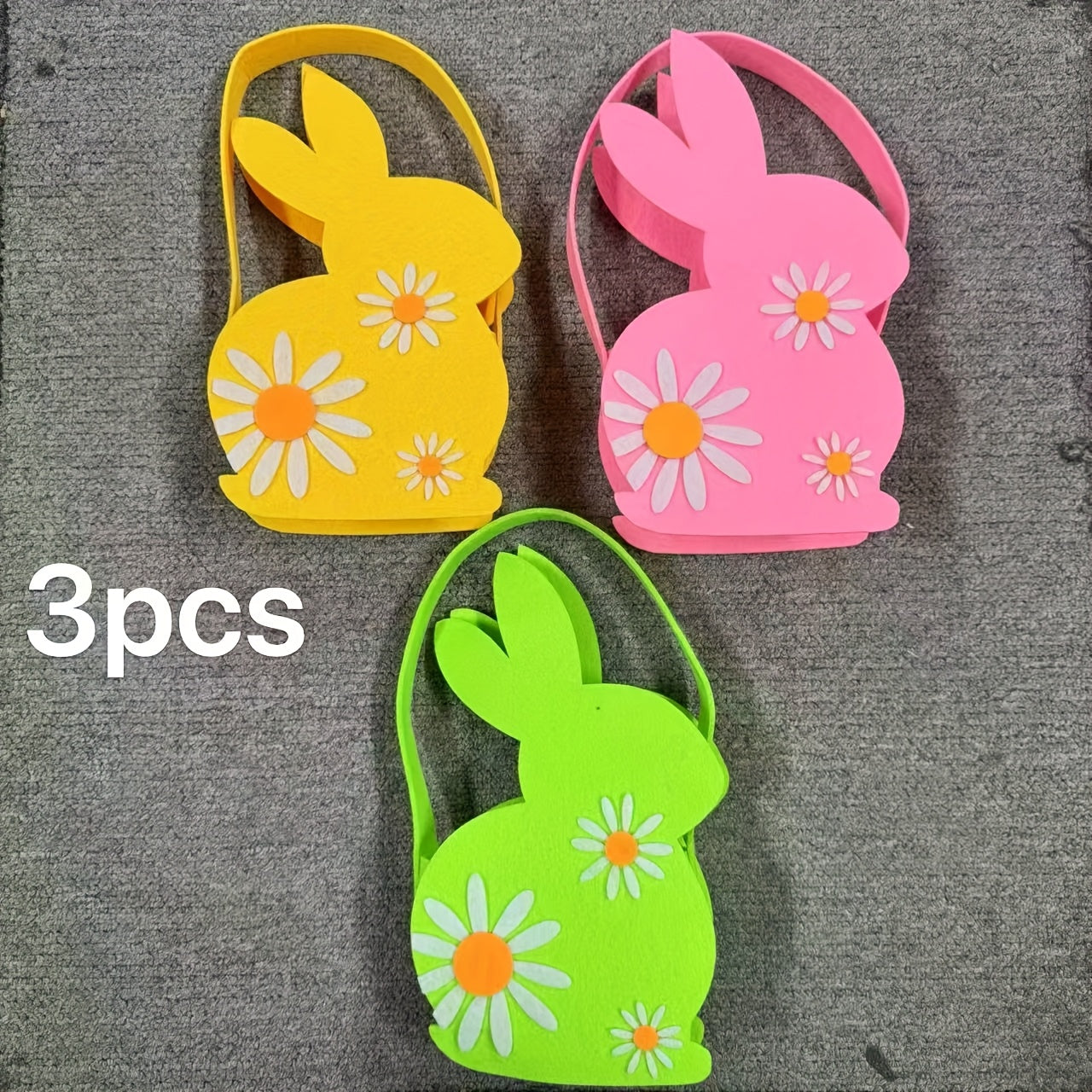 3pcs Felt Easter Bunny Baskets with Handles - Perfect for Easter Egg Hunts & Gifts, No Batteries Required