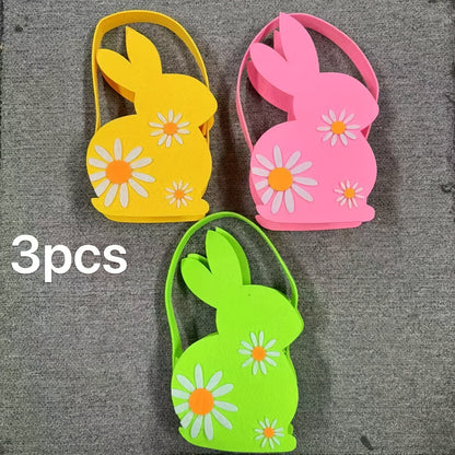 3pcs Felt Easter Bunny Baskets with Handles - Perfect for Easter Egg Hunts & Gifts, No Batteries Required