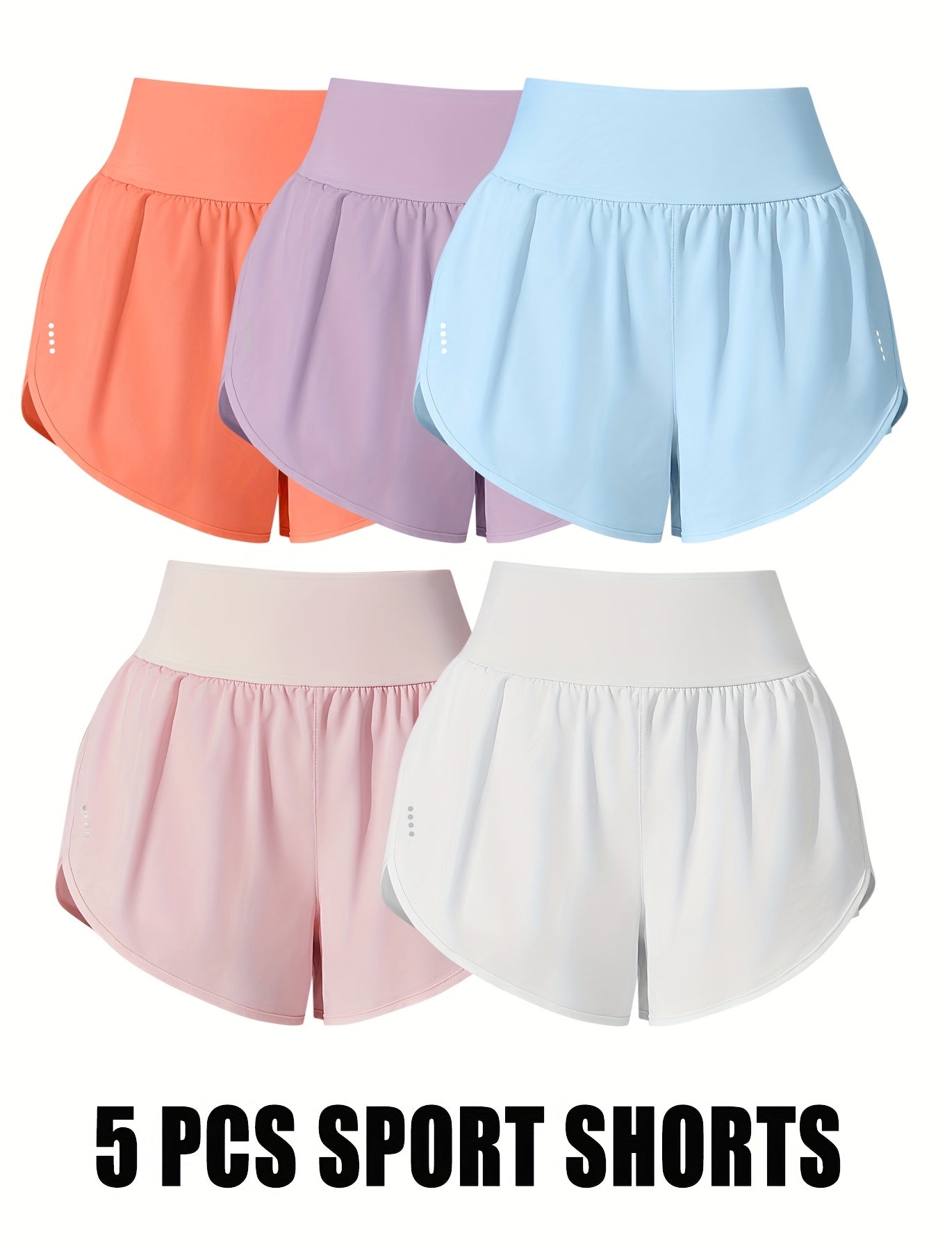 Medium Stretch Polyester 85% Elastane 15% 5-Pack Women's Casual Sport Shorts, Polka Dot Pattern, Cross Detail, Knit Fabric, 125g/m², 180g/m² Lining, for Spring/Summer/Fall