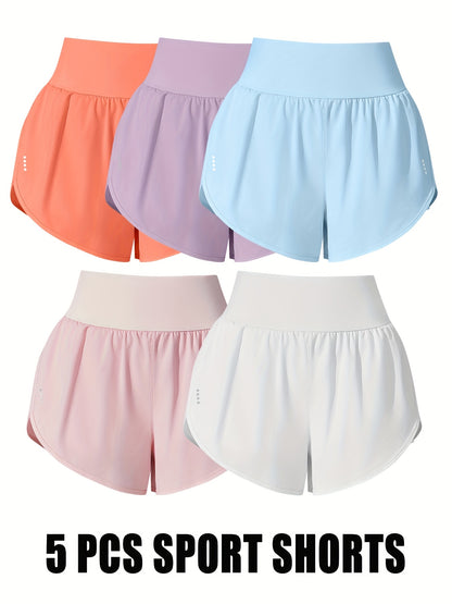 Medium Stretch Polyester 85% Elastane 15% 5-Pack Women's Casual Sport Shorts, Polka Dot Pattern, Cross Detail, Knit Fabric, 125g/m², 180g/m² Lining, for Spring/Summer/Fall